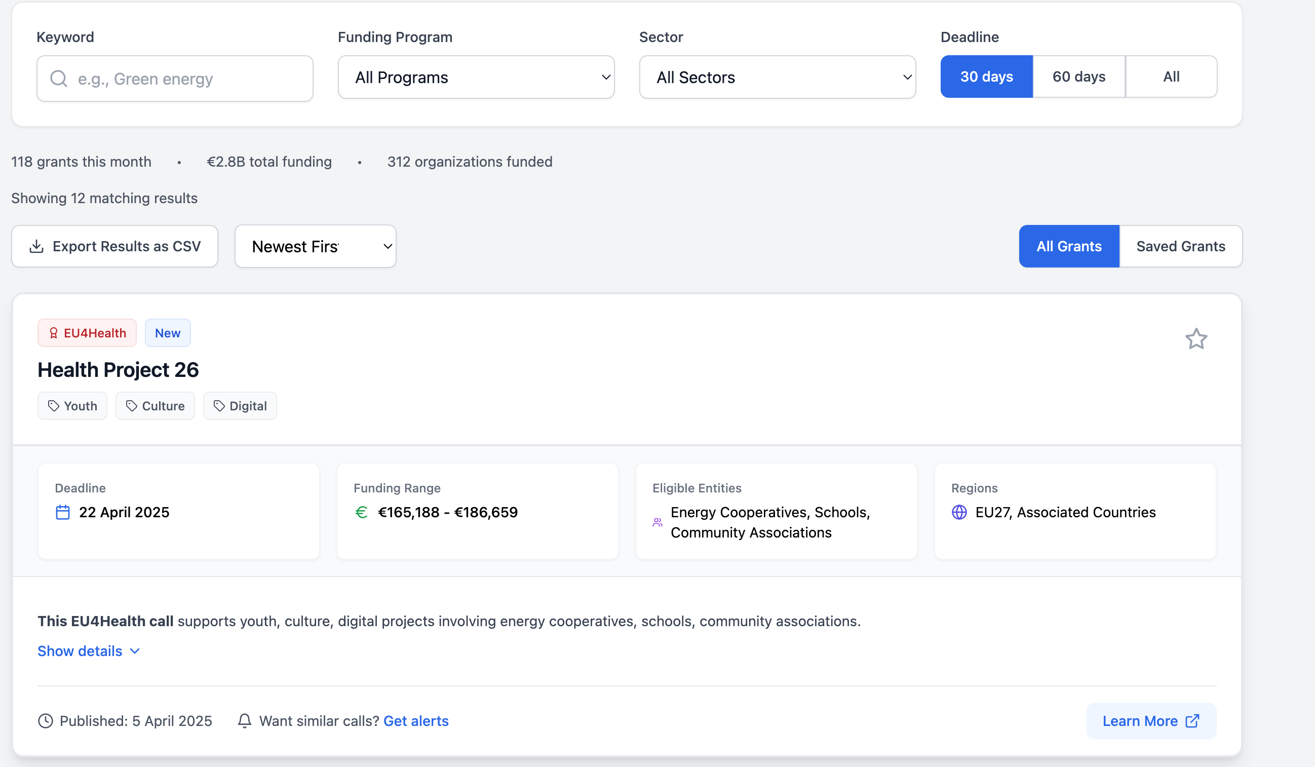 EU Grants Dashboard Preview
